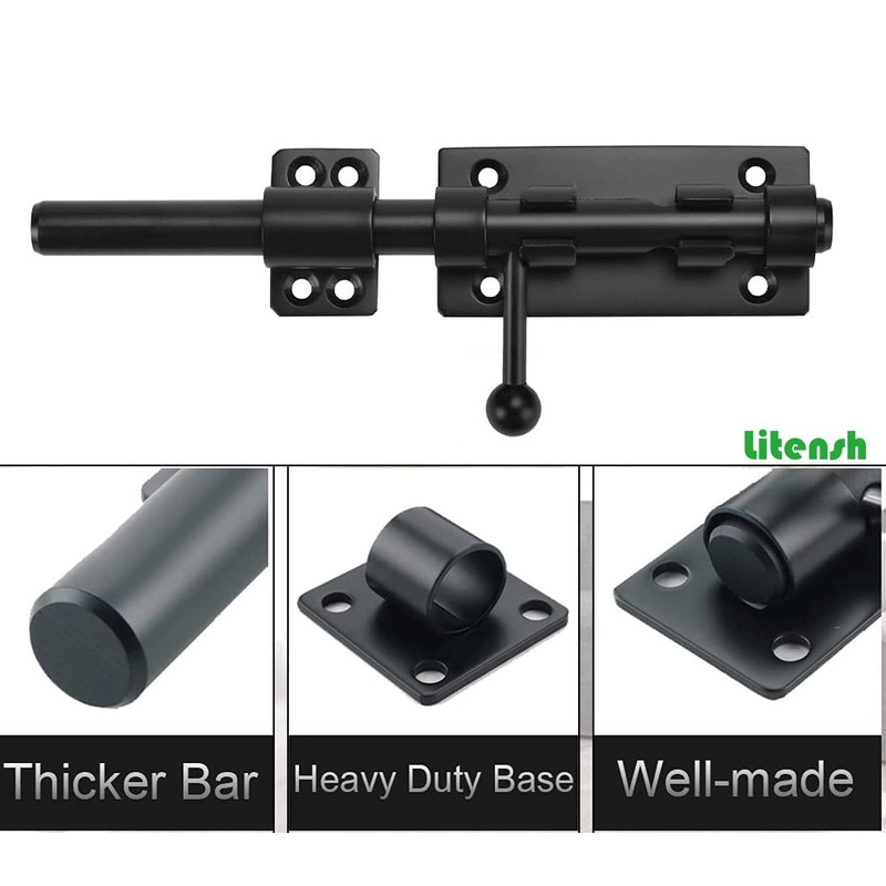 Litensh 160 Lockable Door Bolt Bolt with Padlock Hole, 304