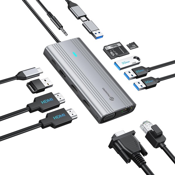 PHIXERO Displaylink Dock 12 in 1 USB C Docking Station
