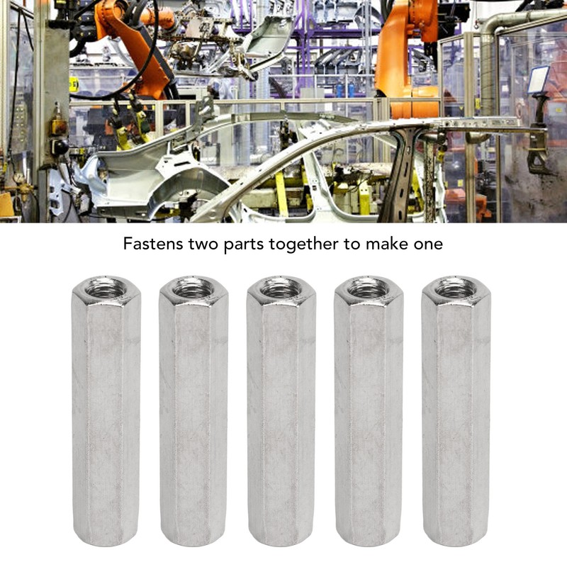 5Pcs Silver M8 Hex Coupling Nut Safe Practical Stainless Steel