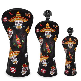 Golf Club Head Cover 3 Wood Headcover Sugar Skull (3pcs(DR+FW+UT))