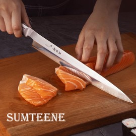 Sumteene Sushi Knife 9.5 inches(240mm),Sashimi Knife with High Carbon Stainless Steel Blade and Ergonomic Handle,for Cutting Sushi & Sashimi, Fish Filleting