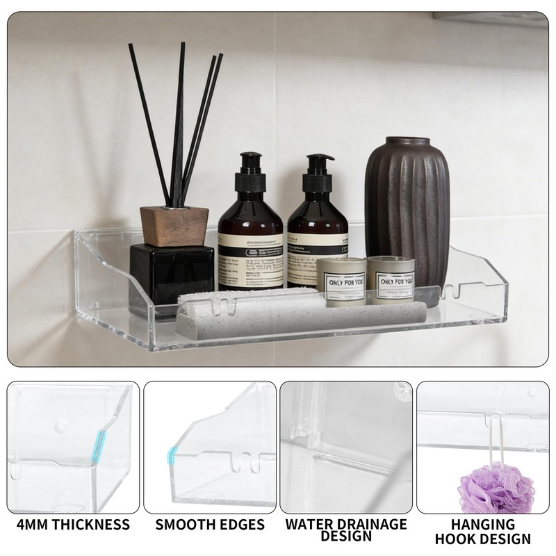 W WINTMING 2PCS Acrylic Shelves for Wall Clear Floating Shelf