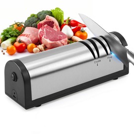 iFCOW Electric Knife Sharpener, Rechargeable Stainless Steel Electric Knife Sharpener 2 Stage Kitchen Knives Sharpeners for Quick Sharpening Polishing