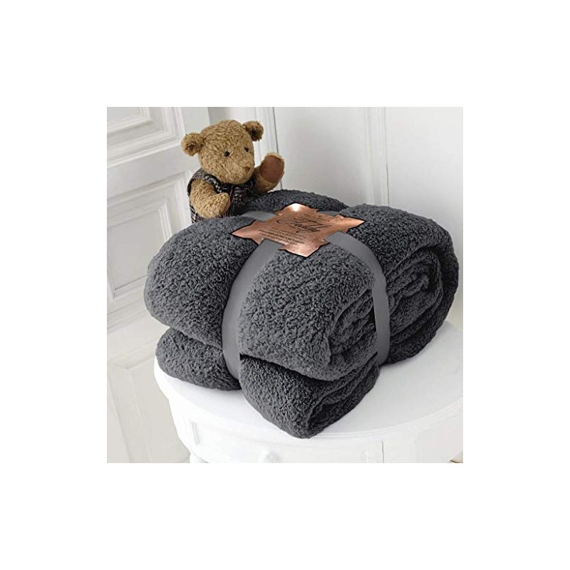 Kinfolk Textile Teddy Fleece Throw Blanket Soft Warm Cuddly Sofa