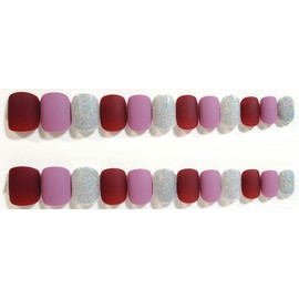 Press On Nail and Fingerless Glove Gift Set (Burgundy Mint, Extra Short Square Press On Nails)