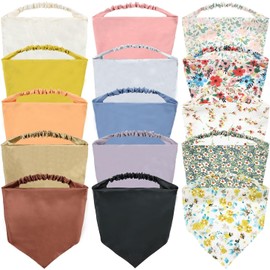 Paquete de 15 bandanas florales sólidas y coloridas con diadema triangular de seda satinada en blanco para mujeres y niñas