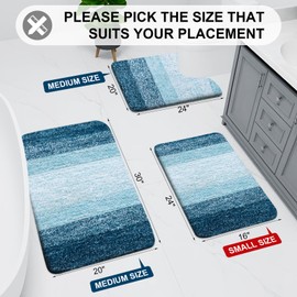 Arotive Bathroom Rugs Sets 2 Piece, Shaggy Soft and Absorbent Microfiber Bath Rugs and U-Shaped Contour Toilet Rug, Non-Slip, Machine Washable Bath Mats for Bathroom (30"x20"+24"x20", Peacock Blue)