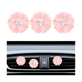 TSUGAMI 3PCS Bling Daisy Flower Car Air Vent Clip, Crystal Rhinestone Vehicle Air Conditioning Outlet Clip, Mini Cute Diamond Auto Interior Charm Decoration Accessories for Women Girls (Pink)