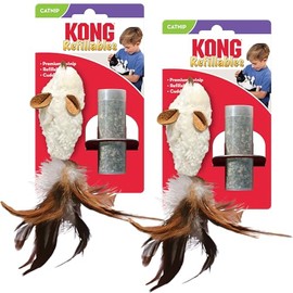 KONG Refillables Catnip Toys, Assorted 2-Pack – Plush Cat Toys with Refillable Catnip Pouch & Premium North American Catnip (Feather Mouse 2 Pack)