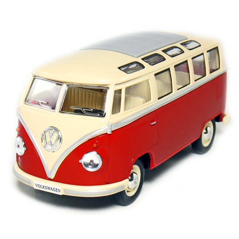 KINGSMART 1962 Volkswagen Classic Hippy Bus 7" 1:24Scale Red Die