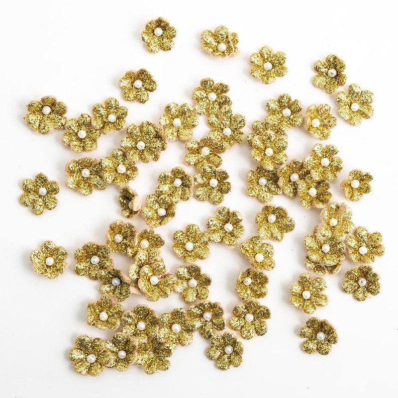 1cm Mini Glitter Paper Craft Flowers - Gold (Pack of