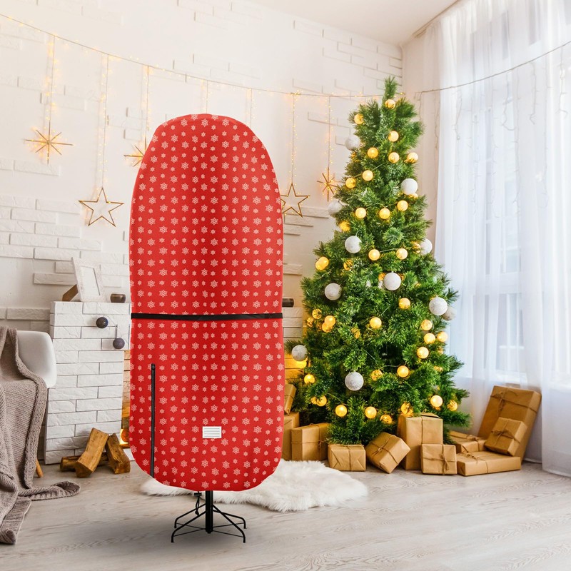 Red Print Upright Christmas Tree Storage Bag,Tear Resistant Adjustable Christmas