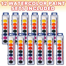 ArtCreativity Watercolor Paint Set for Kids, Set of 12, 8-Colors Painting Kit with Brush, Watercolor Painting Supplies for Boys and Girls, Art Party Favors, Classroom Prizes, and Stocking Stuffers