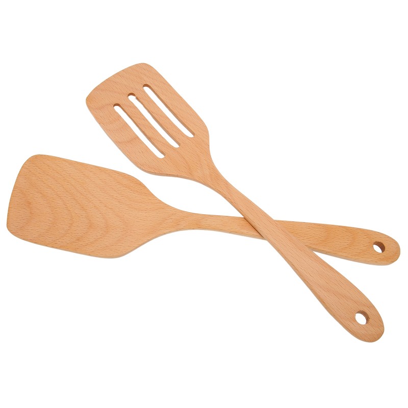 2Pcs Wooden Spatula Heat Resistant Light Weight Kitchen Cooking Utensils