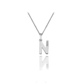 Hot Diamonds Round Diamond and Micro Letter N 925 Sterling Silver Pendant with 46 cm Curb Chain