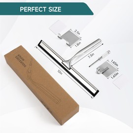 2 Pack All-Purpose Stainless Steel Shower Squeegee with 2 Adhesive Hooks, for Shower Doors, Bathroom, Window, Mirror, Glass, Tile Wall, Car Windshield Cleaning Tool, 10 Inch, (Sliver)