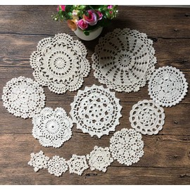 MINDPLUS Set of 24 Hand Crochet Doilies Cotton Crocheted Lace Doilies 2-7 Inches Round Beige Vintage (24pcs Beige)