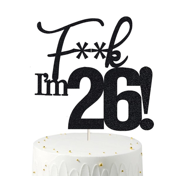 26 decoraciones para tartas, 26 decoraciones para tartas de cumpleaños, purpurina negra, divertida decoración para tartas de 26 años para hombres, 26 decoraciones para tartas para mujeres, decoraciones de 26 cumpleaños, decoración para tartas de 26 cumpl