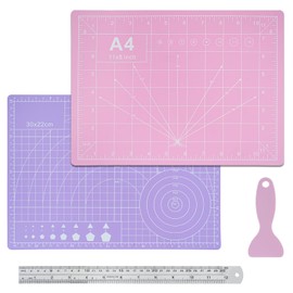 COEWUR A4 Cutting Mat 30cm x 22cm - Crafting Board Mat, Self Healing, Double-Sided, Non-Slip Surface - for Quilting Sewing Scrapbooking Patchwork Arts Hobby Project- with Grid Lines Scale Pink/Purple