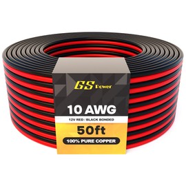 GS Power Flexible 10 AWG (American Wire Gauge) 50 Feet Stranded Oxygen Free Copper Red/Black Bonded Zip Cord Cable for Car Audio Stereo Amplifier 12Volt Automotive Harness LED Light Wiring