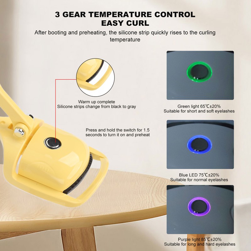 Electric Lash Curler Portable 3 Gears Temperature Adjustable Rechargeable Heated