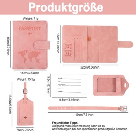 Hauojaus Passport Holder with Suitcase Tag, Passport Case 11 x 15 cm/4.33 x 5.91 Inch PU Leather RFID Blocker for Travel Documents, Grey/pink, Classic