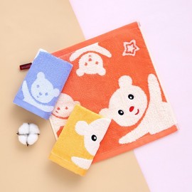 Imported Cute Animal Character Face Towel for Kids - Cat & Bear Paw Design (35x35cm) Yellow Scarf Design 20ea