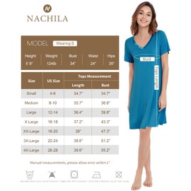 NACHILA Nightgowns for Women-Viscose Made from Bamboo, Soft Sleepshirts Short Sleeve Nightshirts Loose Sleepwear Black XL