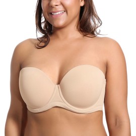 DELIMIRA Women's Underwire Contour Multiway Full Coverage Strapless Bra Plus Size Beige 36E