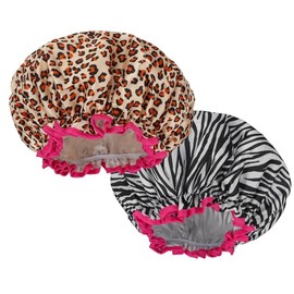 Shower Cap Reusable Waterproof,Shower Caps for Women,Hair Cap for Shower,Hair Cover for Shower,Shower Cap for Long Hair,Hair Shower Cap,Satin Lined Shower Cap,Shower Cap for Men,Shower Hair Cap - Color: zebra leopard