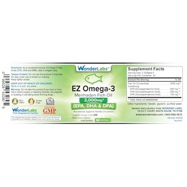 EZ Omega-3 Atlantic Menhaden Fish Oil Supplement 2000 mg, Burpless, Made in The USA, Perfect Balance of EPA+ DHA + DPA 60 Softgels