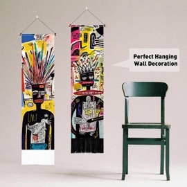 PLIGREAT 2 Pack Street Graffiti Style Vertical Tapestry Modern Banksy Abstract Wall Hanging for Bedroom Living Room Home Decor Long Narrow Art Tapestry with Tassels, 52"x13"/130x33cm