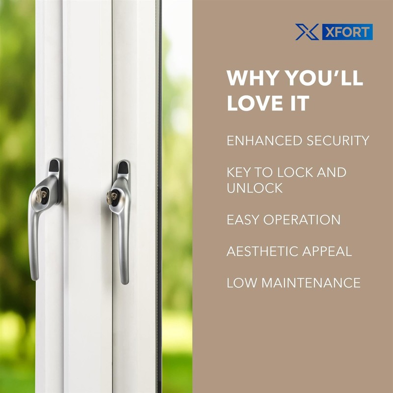 XFORT Cranked Locking Window Handle Installation Kit in Satin Chrome,