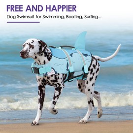 Bess Bridal Dog Life Jacket - Shark Life Vest for Swimming Boating - Reflective Lifejacket Swimsuit for Small Medium Large Dogs - High Buoyancy Lifesaver Preserver with Rescue Handle, Green Dolphin M