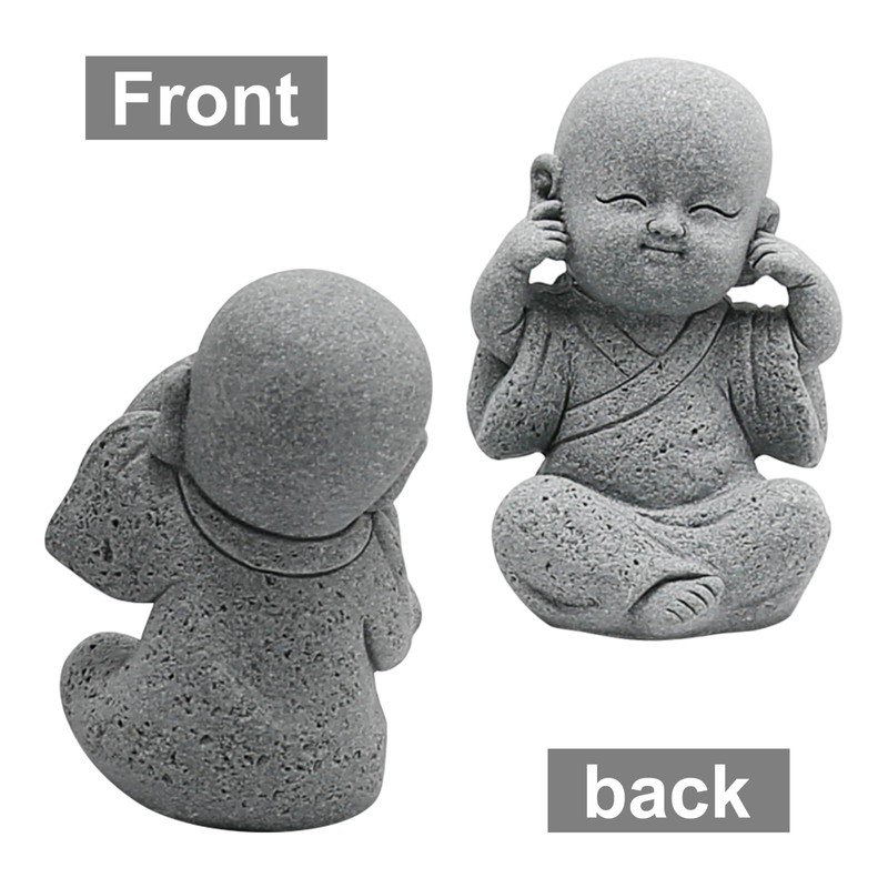 VIKKSAER Cute Buddha Statue, Sandstone Smiling Sculptures Home Feng Shui