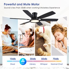 BYKISTOK 55in Black Flush Mount Ceiling Fan - RGB Low Profile Ceiling Fan Light with Remote-APP, Dimmable and 3CCT, Modern Fan with RGB Light for Indoor and Covered Outdoor