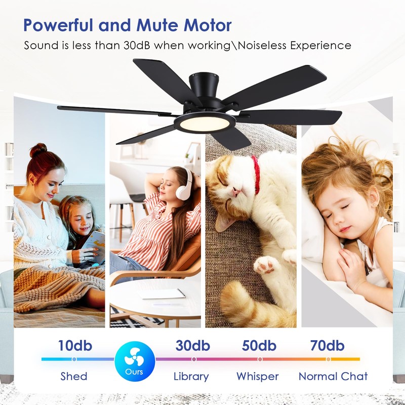 BYKISTOK 55in Black Flush Mount Ceiling Fan - RGB Low