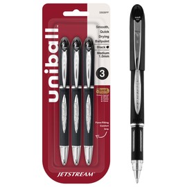 Uni-Ball Uniball Jetstream Stick Pen 3 Pack; 1.0mm Medium Black Pens; Wirecutter Best Pen; Ballpoint Pens; Ballpoint Ink Pens | Office Supplies; Ballpoint Pen; Colored Pens; Fine Point; Smooth Writing Pens