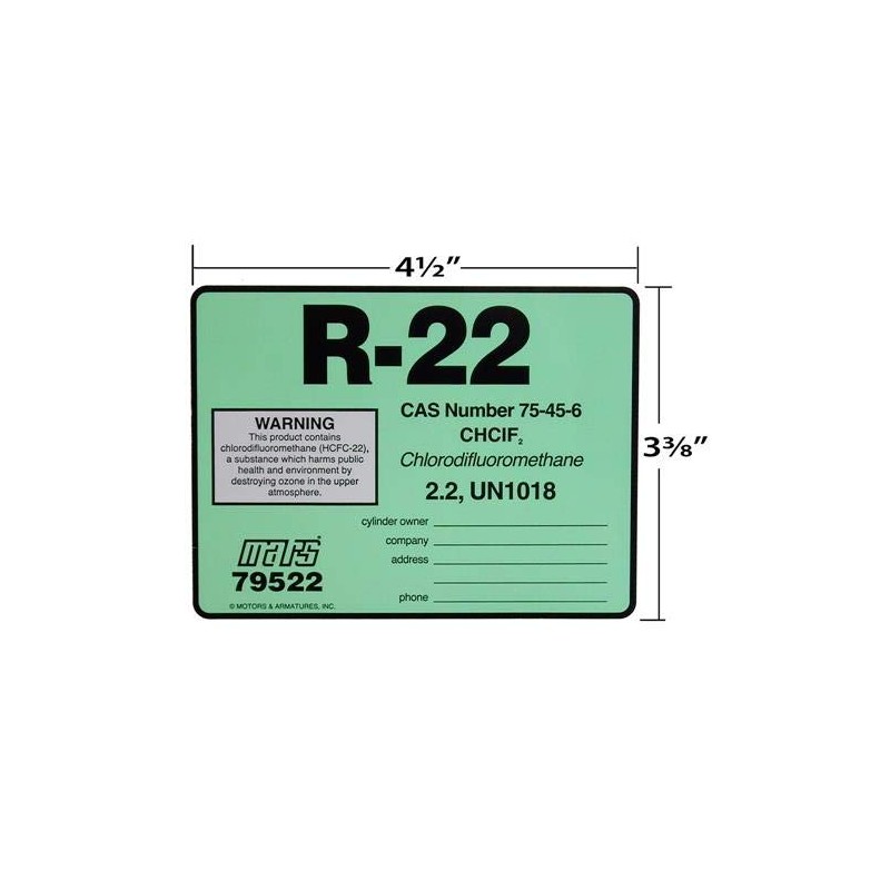 Pack of (10), R-22 / R22 / HCFC-22 Refrigerant Labels