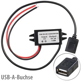 revolt DCDC-Wandler: DC/DC-Spannungswandler für 12/24 V zu 5 V, 3 A, IP67, USB-A-Buchse (Abwaertswandler, DC-Abwärtswandler-Regler, Überspannungsschutz)