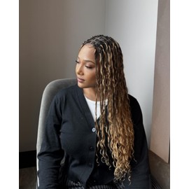 JALIZA Glueless Human Hair Boho Curls Box Braided Wig – 24 Inch Pre Cut Real Swiss HD Lace Lightweight Full-Lace-to-Go Wig for Black Women 100 Strands - Honey Blond