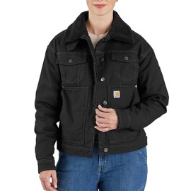 Carhartt Women's Rugged Flex® Loose Fit Canvas Sherpa-Lined Jacket, Black, Medium