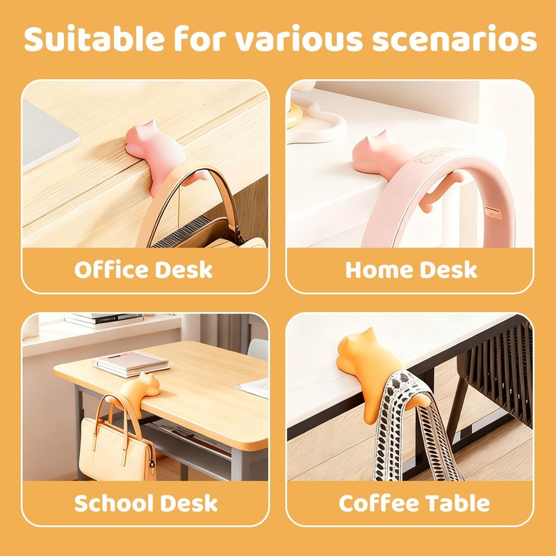 Muorruo 2-pack cute cat desk edge hooks, table hangers without