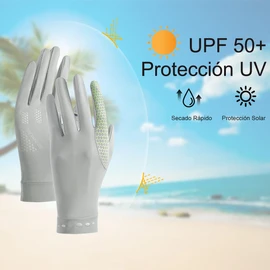Duwinja Protección UPF50+ UV Guantes de Ciclismo de Dedo Completo Seda de Hielo para Mujeres, Transpirable, Reflectante,Non-Slip, Protección Solar Guantes para Conducir, Golf, Pescar-Gris, L