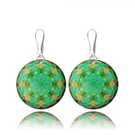 Handmade Mandala Dangle Round Earrings for Women, Boho Costume Statement Jewellery (Style 19 -Lime Green)