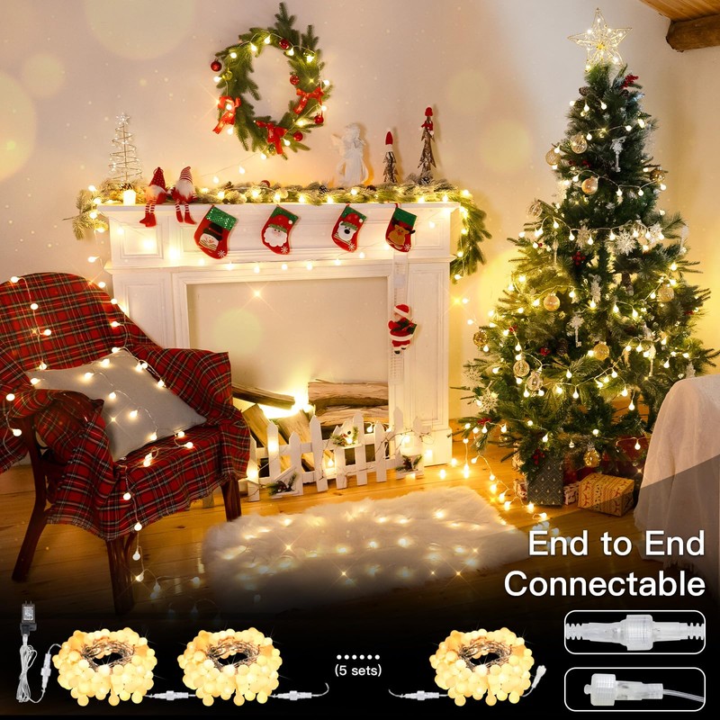 suddus String Lights for Bedroom, 66ft 200 Led Connectable Globe