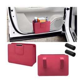 KHGUZ Car Trash Can, 2PCS Leather Auto Garbage Bin, Magnetic Litter Storage Container, Mini Portable Foldable Vehicle Interior Hanging Dustbin Accessories, Universal for SUV, Truck, RV (Wine Red)
