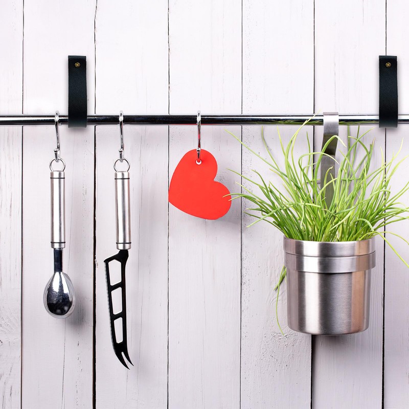 10 Pcs Black Leather Wall Hooks, Leather Curtain Rod Bracket,