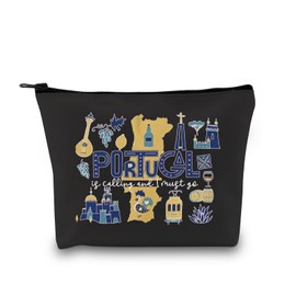 Portugal Vacation Travel Gift - Bachelorette Party Makeup Bag - Is Calling I Must Go (Must Go Portugal Black)
