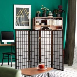 4 ft. Short Window Pane Shoji Screen - Walnut - 4 Panels